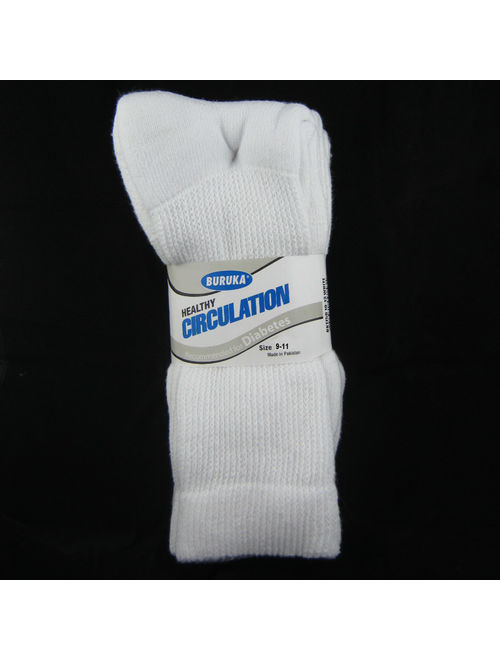 6 Pairs Diabetic Crew Circulatory Socks Health Support Mens Loose Fit Sz 9-11 !