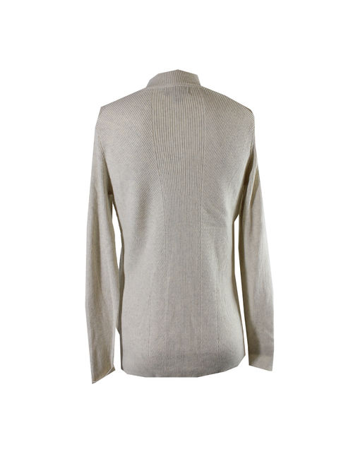 Ivory Ribbed V-Neck Sweater M