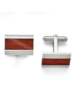 Lex & Lu Chisel Stainless Steel Polished Red Wood Inlay Cuff Links