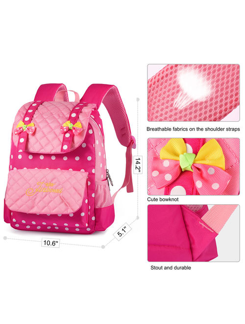 Vbiger Casual School Bag Children School Kids Backpacks for Girls, Rose Red