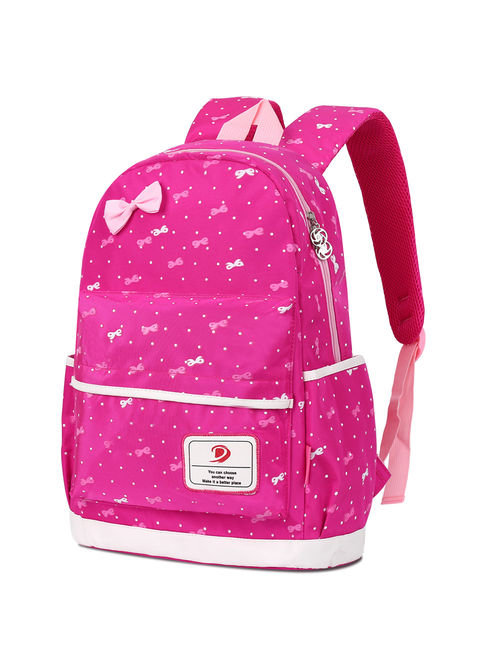 Vbiger 3 in 1 School Bag Waterproof Nylon Backpacks Lunch Bags Pencil Case,Rosy