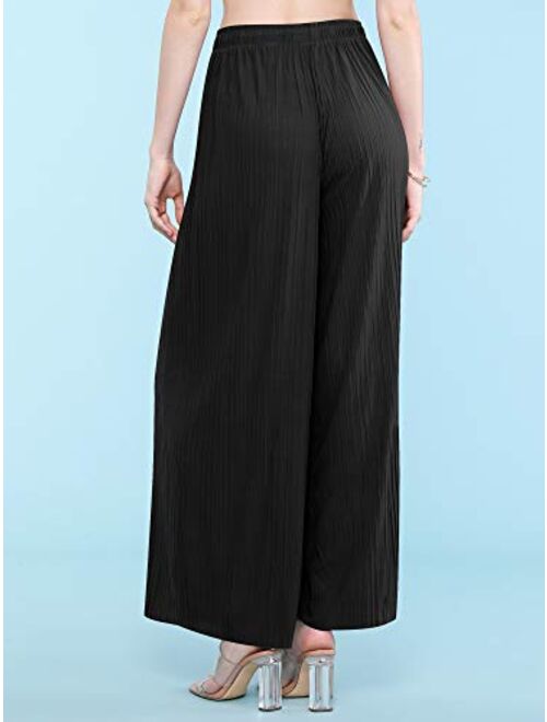 High Waist with Drawstring Made By Johnny Womens Premium Pleated Maxi Wide Leg Palazzo Pants Gaucho