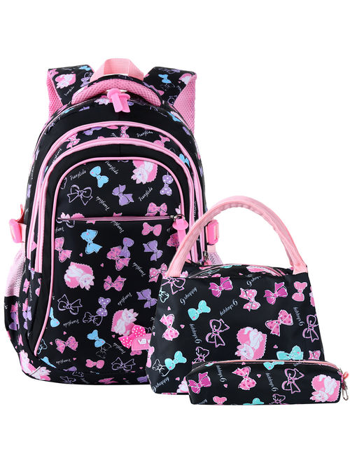 3 Pieces School Backpack, Student Shoulder Bags Set Adorable Student Book Bag Trendy Backpack, Lunch Tote Bag and Pencil Case for Students between 7-16 Years Old