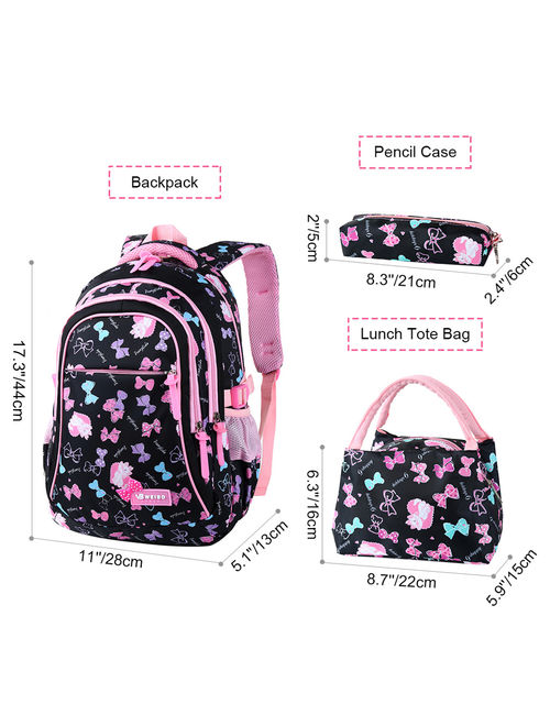 3 Pieces School Backpack, Student Shoulder Bags Set Adorable Student Book Bag Trendy Backpack, Lunch Tote Bag and Pencil Case for Students between 7-16 Years Old