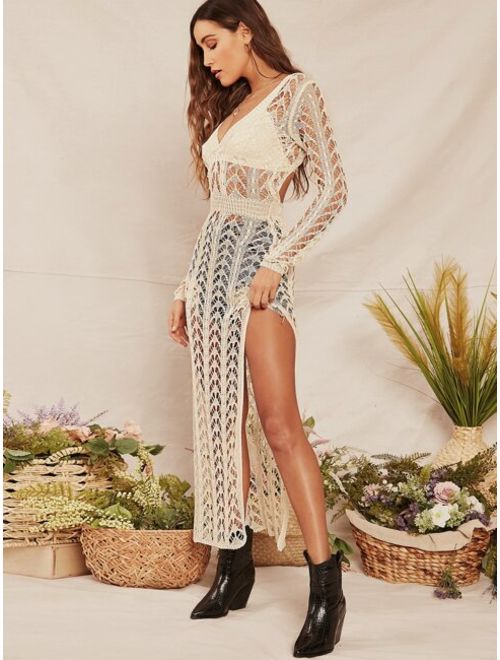 Open Back Loose Knit Maxi Cover Up Dress