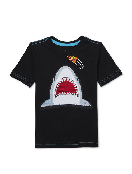 365 Kids from Garanimals Boys' 4-10 Short Sleeve Flip Sequin Shark T-Shirt