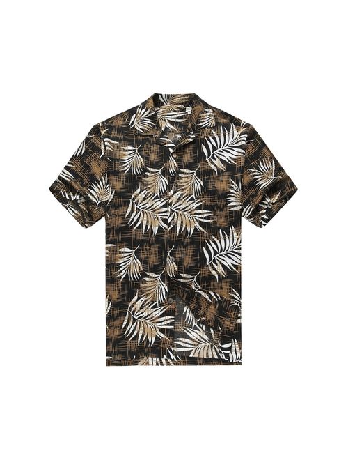 Men's Hawaiian Shirt Aloha Shirt M Breadfruit Leaves in Black