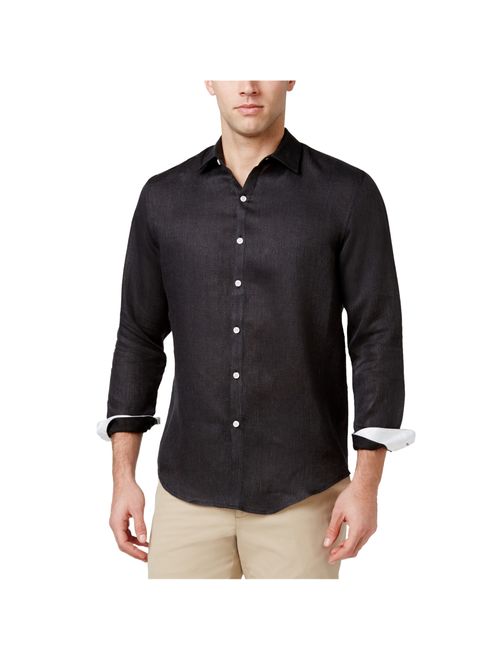 Tasso Elba Mens Textured Linen Button Up Shirt