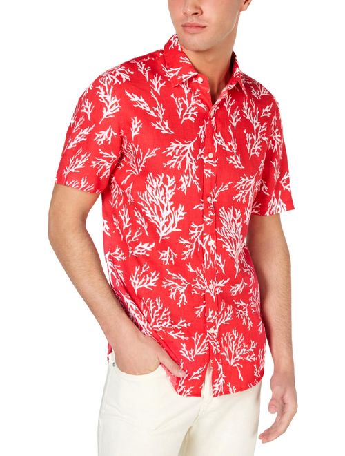 Michael Kors Mens Short Sleeve Printed Casual Shirt