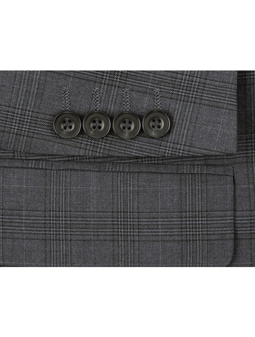 Verno Men's Classic Fit Notch Lapel Windowpane Three Piece Suit