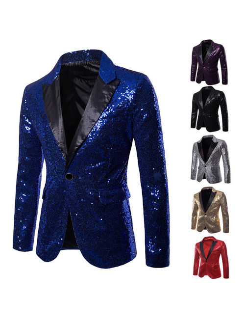 New Mens Tuxedo Suit Gentleman Button Dance Bling Sequins Coat Blazer Jacket