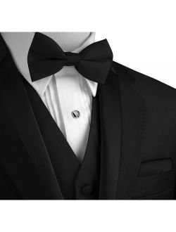 Italian Design, Men's Formal Tuxedo Vest, Bow-Tie & Hankie Set for Prom, Wedding, Cruise in Black