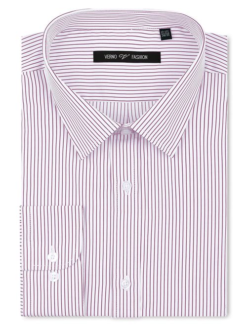Verno Men's Classic Fit Stripe Long Sleeve Spead Collar Dress Shirt