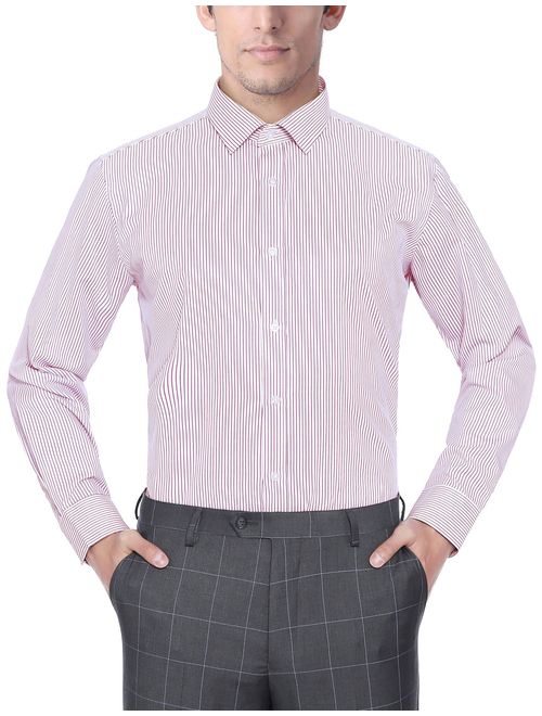 Verno Men's Classic Fit Stripe Long Sleeve Spead Collar Dress Shirt