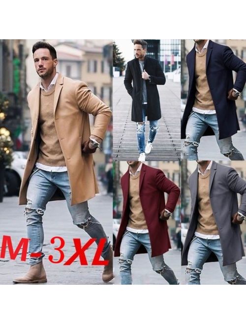 Meihuida New Fashion Men Wool Coat Winter Trench Coat Outwear Overcoat Long Sleeve Jacket