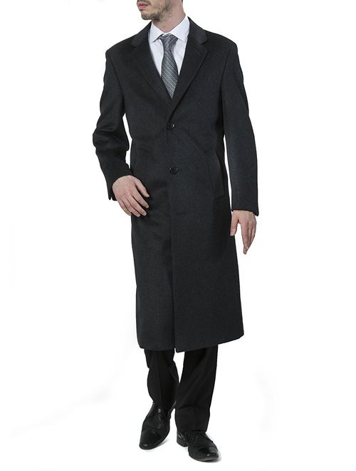 Men's 40902 Single Breasted Wool Cashmere Full Length Topcoat Charcoal - 50L