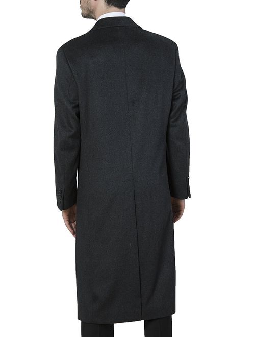 Men's 40902 Single Breasted Wool Cashmere Full Length Topcoat Charcoal - 50L