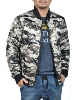 Mens Camo Bomber Military Winter Quilted Puffer Down Jacket Camouflage Light Grey