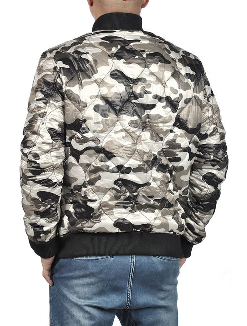 Mens Camo Bomber Military Winter Quilted Puffer Down Jacket Camouflage Light Grey