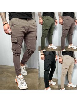 Men's Slim Fit Urban Straight Leg Troers Casual Pencil Jogger Cargo Pants