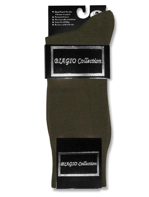 3 Pair of Biagio Solid Men's OLIVE GREEN Color COTTON Dress SOCKS