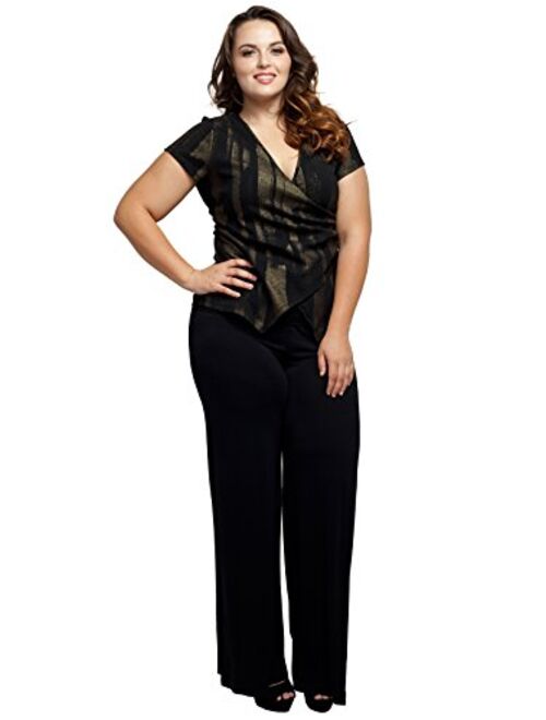 Stylzoo Women's Plus Size Premium Modal Rayon Softest Ever Palazzo Solid Stretchy Knit Pants Made in USA with Premium Fabric