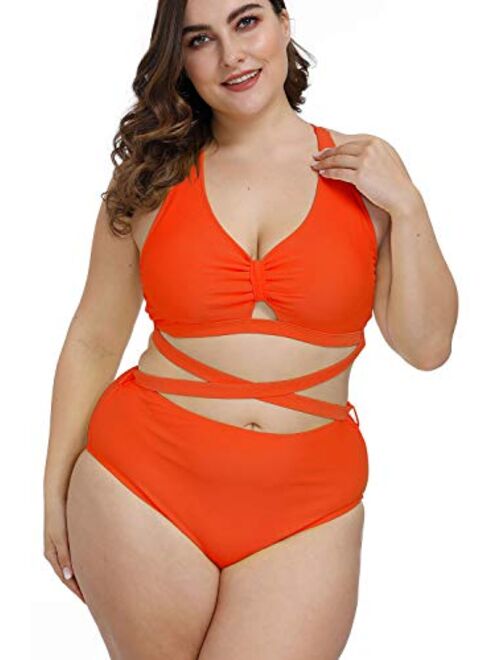 Buy Kisscynest Women's Plus Size Swimwear 2 Piece High Waisted