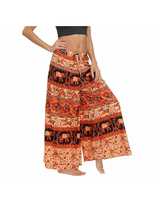 MsAnya Womens Palazzo Slit Wide Leg Pants Summer Casual Beach Boho Hippie Bohemian Pilate Plus Size 10-18