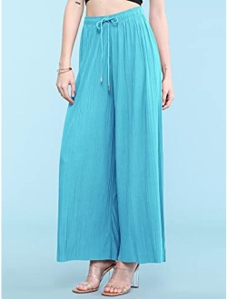 Lock and Love Women's Ankle/Maxi Pleated Wide Leg Palazzo Pants with Drawstring/Elastic Band