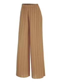Lock and Love Women's Ankle/Maxi Pleated Wide Leg Palazzo Pants with Drawstring/Elastic Band