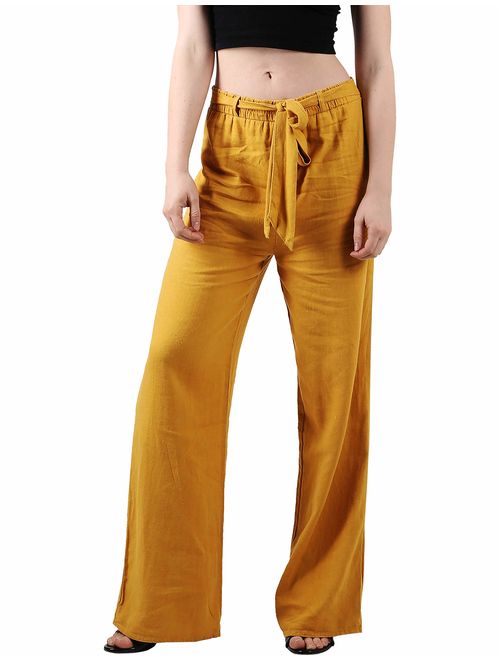 Ma Croix Womens Premium Palazzo Linen Pants Comfort Relaxed Fit Wide Opening Trouser