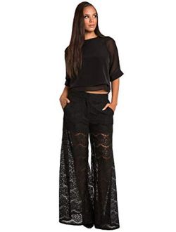 Standards & Practices Modern Women's Black Spring Peekaboo Lace Palazzo Pant