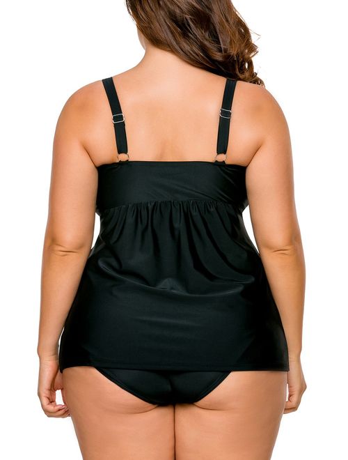 LALAGEN Women's Straps Swimdress Plus Size Two Pieces Tankini Bikini Set