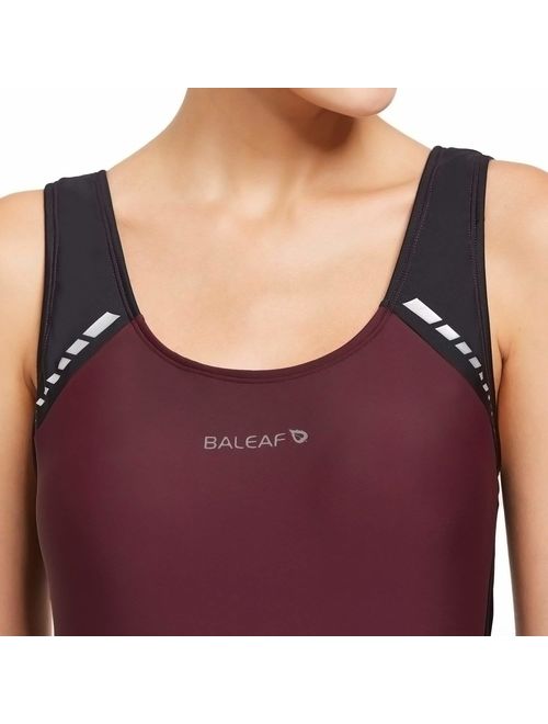 BALEAF Women's Athletic Boyleg Wide Straps One Piece Swimsuit Splicing Sports Swimwear