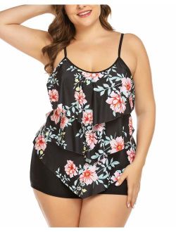 IN'VOLAND Women's Plus Size Swimwear Sets 2 Piece Bathing Suits Floral Tankini Swimsuits