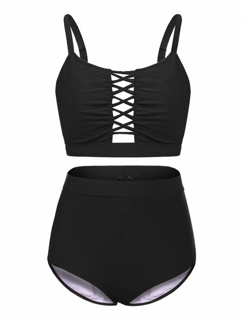 IN'VOLAND Women Plus Size Swimsuit High Waisted Hollow Out Two Pieces Sexy Bikini Bathing Suit Swimwear