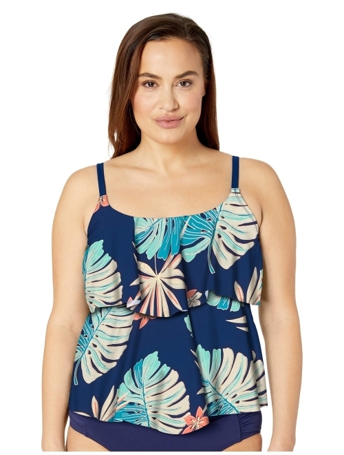 Maxine Of Hollywood Women's Plus-Size 2-Tiered Ruffle Tankini Swimsuit Top