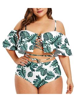 Kisscynest Women's Plus Size Swimwear 2 Piece Strappy Ruffle Bikini Swimsuit