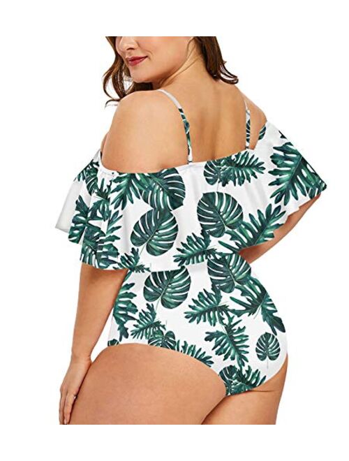 Kisscynest Women's Plus Size Swimwear 2 Piece Strappy Ruffle Bikini Swimsuit