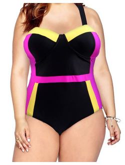 HDE Women's Plus Size Bathing Suit Underwire Bra Halter Top One Piece Pin Up Monokini Swimsuit