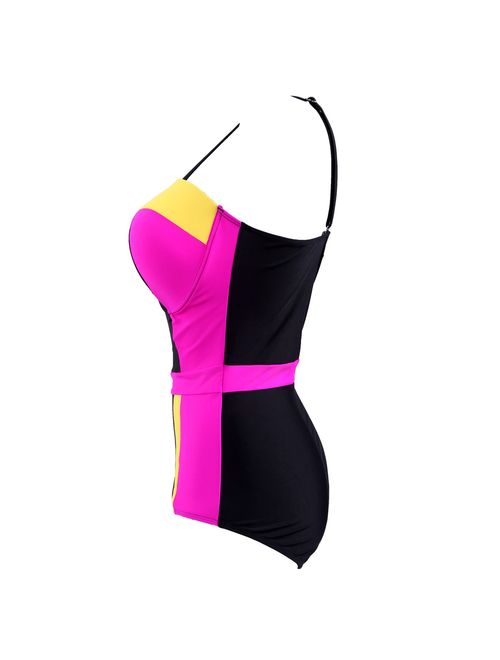 HDE Women's Plus Size Bathing Suit Underwire Bra Halter Top One Piece Pin Up Monokini Swimsuit