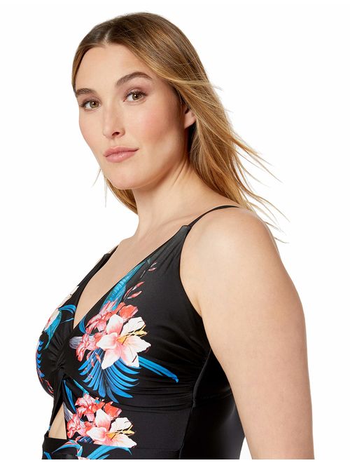 City Chic Women's Apparel Plus Size Floral Print One-Piece with Keyhole and Twist Detail