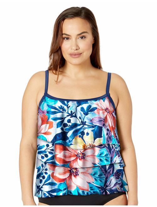 Maxine Of Hollywood Women's Plus-Size 3-Tiered Ruffle Tankini Swimsuit Top