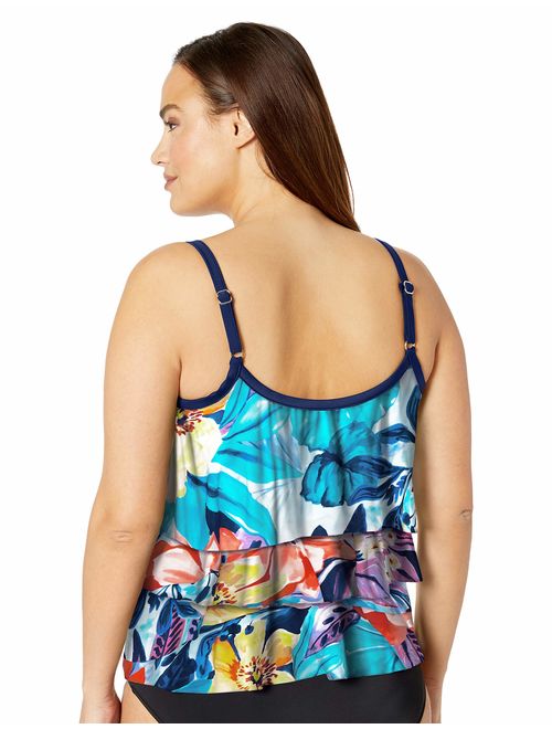 Maxine Of Hollywood Women's Plus-Size 3-Tiered Ruffle Tankini Swimsuit Top