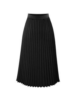TEERFU Womens Ladies Summer Boho Flared Pleated Skirt A-line Midi Skirts