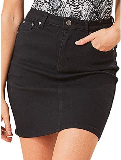 just quella Women's High Waisted Jean Skirt Fringed Slim Fit Denim Mini Skirt