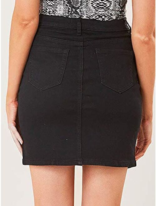 just quella Women's High Waisted Jean Skirt Fringed Slim Fit Denim Mini Skirt