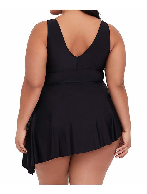 Yskkt Womens Plus Size Swimdress One Piece Tummy Control Swimwear Ruched Bathing Suit Swim Dress