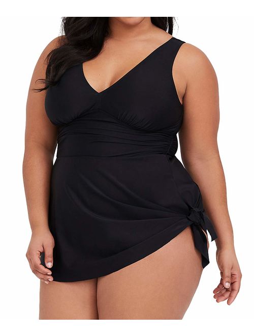 Yskkt Womens Plus Size Swimdress One Piece Tummy Control Swimwear Ruched Bathing Suit Swim Dress