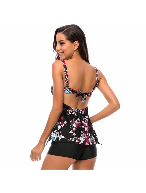 DAYU Women's Plus Size Floral Tankini Set Paisley Bathing Suits Two Piece Swimsuit Size 10-26